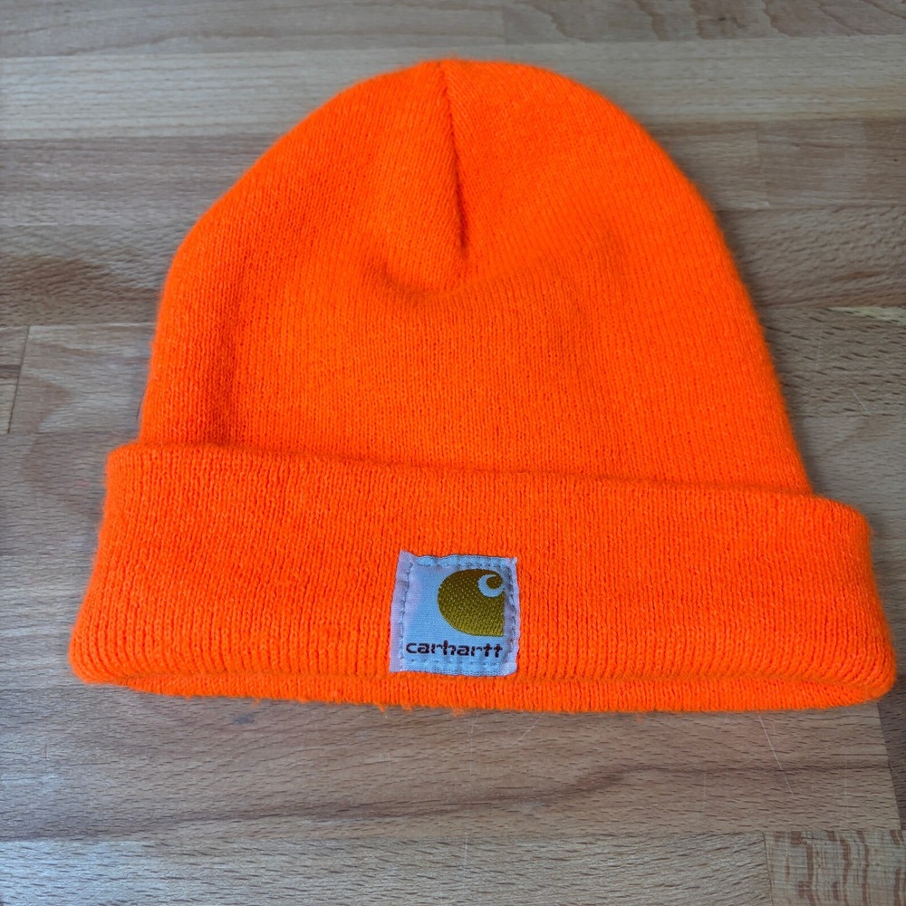 Carhartt Hat Beanie Youth One Size Orange Knit Stocking Cap Work Wear